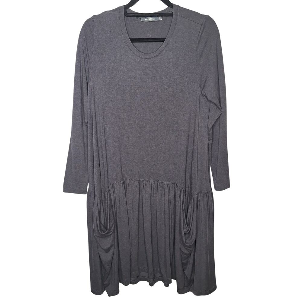 Alembika Jersey Drop Waist Dress 2 M/L Long Sleeve Pockets Minimalist Lagenlook